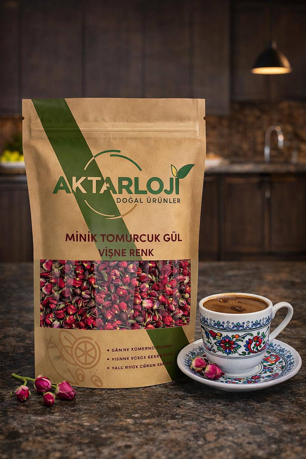 Vişne Renk Minik ve Yapraklı Tomurcuk Gül Kurusu - 7